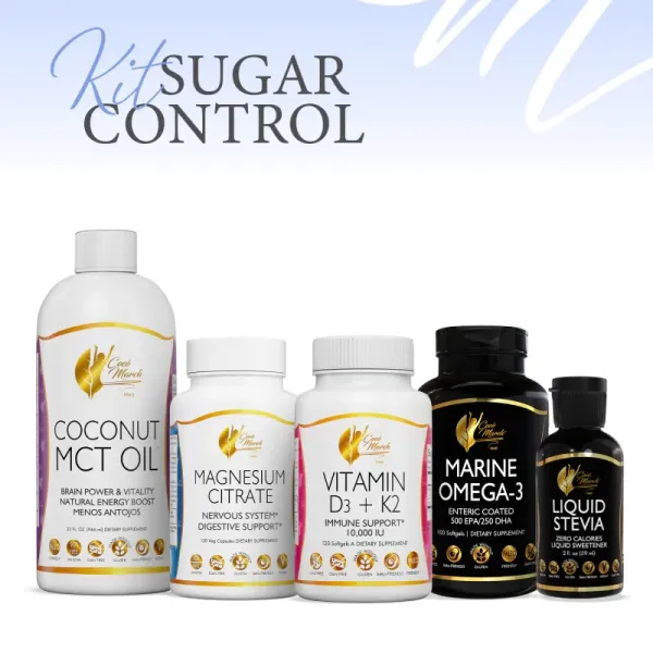 Kit de Control de Azúcar Perfecto con Stevia Líquida, Vitaminas y Omega-3 para una Salud Óptima